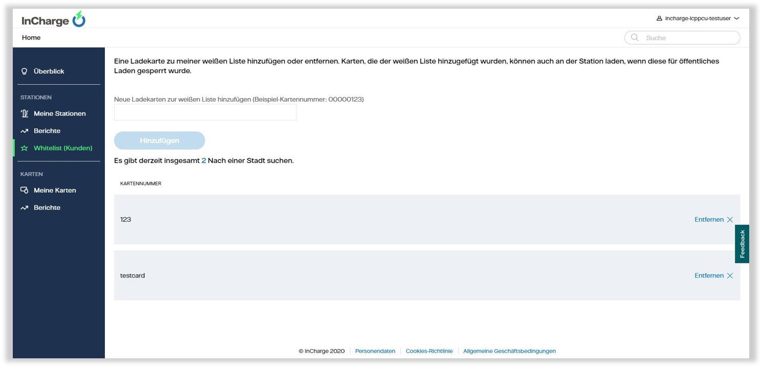 My InCharge Portal Zugangsverwaltung Screenshot