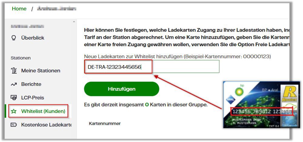 Kartennummer in das Textfeld eingeben